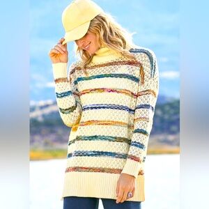 Peruvian Connection cotton striped Hadley Turtleneck sweater size Medium